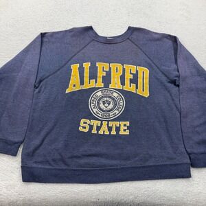 VTG 80s Alfred State College Sweatshirt Mens Pullover Navy Blue Raglan Crewneck